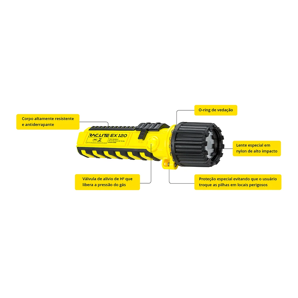 Lanterna Antiexplosão RacLite EX120 — Zona 0 | 235 Lúmens | Certificada INMETRO