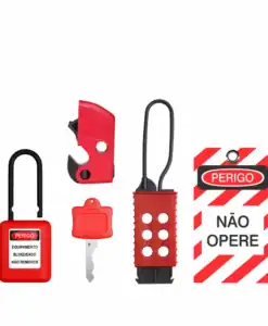 Kit de bloqueio KBD para disjuntores motor DIN, NEMA e caixa moldada com dispositivo universal, cadeado, garra e etiqueta